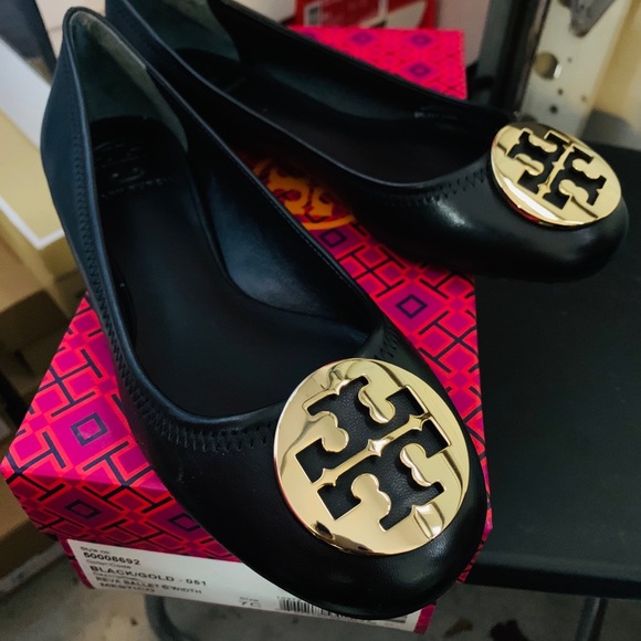 Tory burch TB classic ballet flat leather shoes 7C - Picture 2 of 7